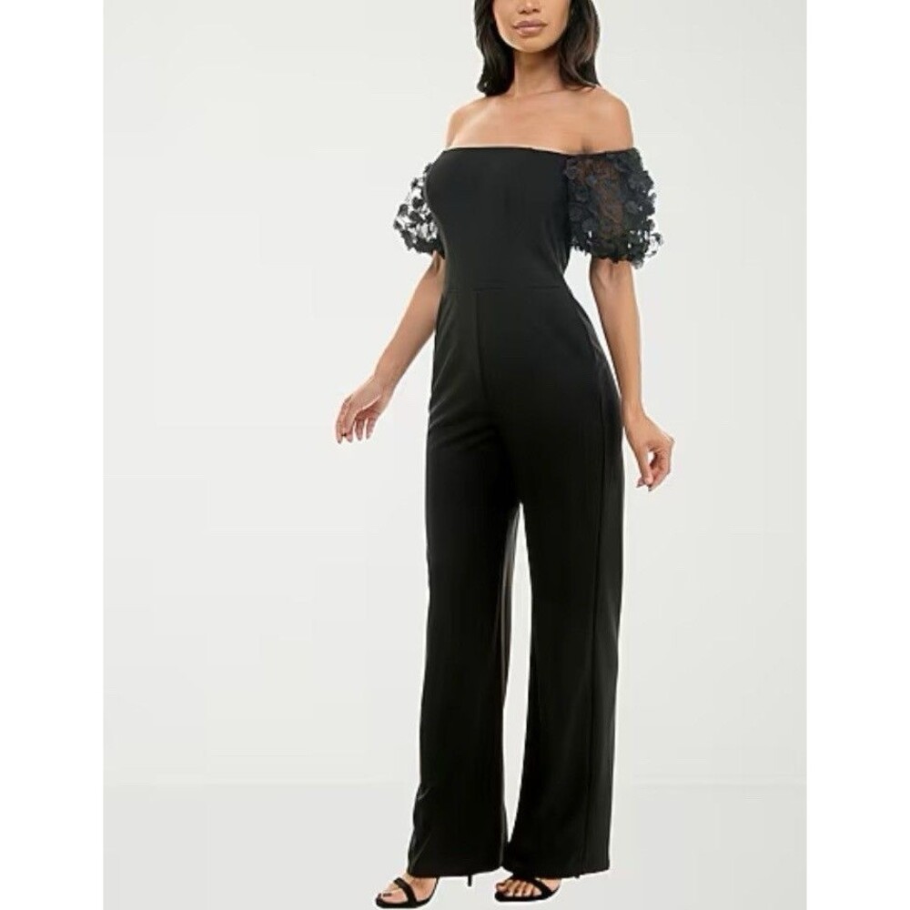 Premier Amour Womens Elegant Off Shoulder Square neck Puff sleeve JumpSuit Sz 12